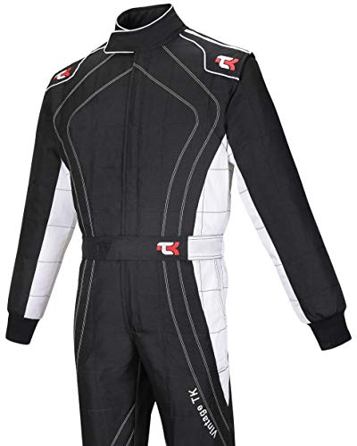 TK Kart-Anzug für Erwachsene, einteilig, Cordura, Schwarz und Weiß, 3XL