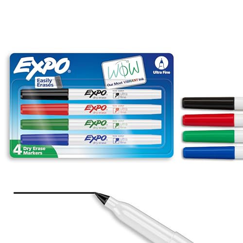 Image of EXPO Dry Erase Markers, Low Odor Ink, Assorted Colors, Ultra Fine Tip, 4 Count - Whiteboard, Calendar, Organization, Essential Supplies for Office, School, Classroom, Teachers