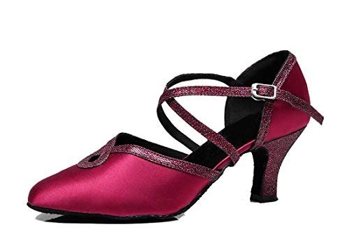 TDA Women's Mid Heel Closed Toe Glitter Tagno Salsa Wedding Ballroom Modern Latin Dance Shoes