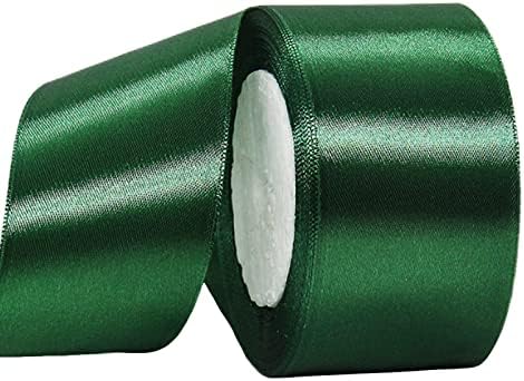 2x22m Dark Green Ribbon 25mm for Gift Wrapping,Satin Ribbon Green Christmas Ribbon Decorative Balloon Ribbon Cake Ribbon Fabric Thick Ribbon for Crafting Birthday Hair Bow Halloween Cake Decorations