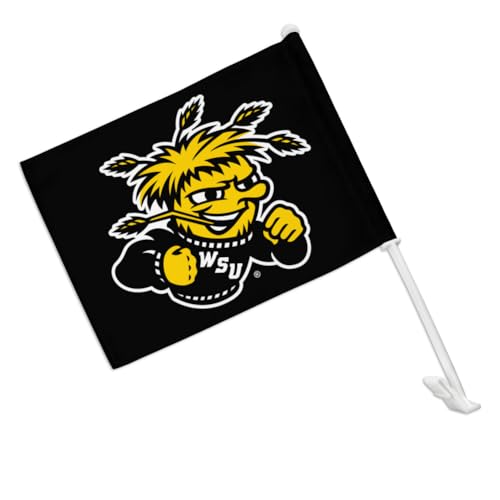 Wichita State University Shockers Logo Car Truck Flag with Window Clip On Pole Holder