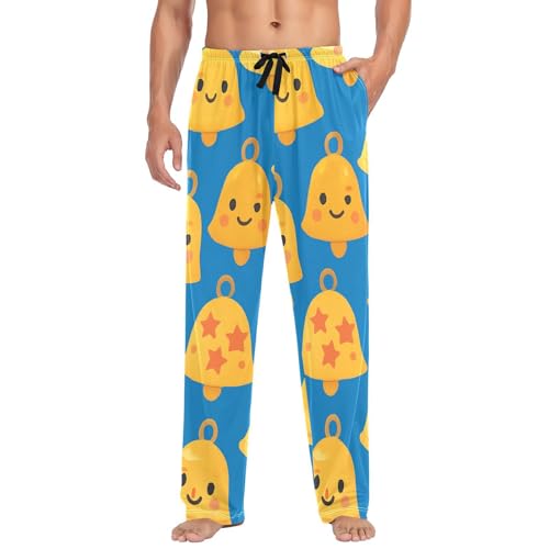 Christmas Bells Pattern Men's Pajama Bottoms Plaid Pajamas Pants for Men Soft Long Lounge Woven Pj Sleep Pant with Pockets