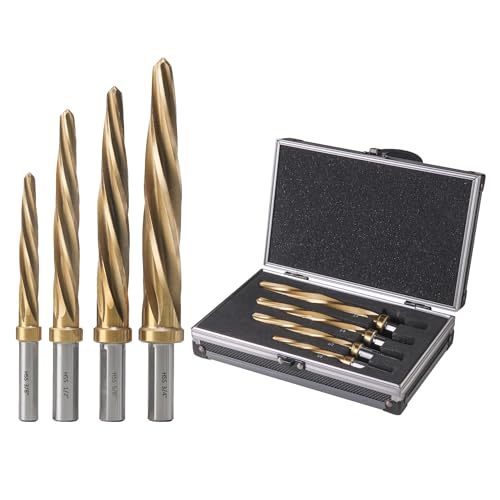 Jerax tools 4pcs Bridge/Construction Reamer Set, 3/8', 1/2', 5/8', 3/4”, M2 HSS Taper Chucking Reamer Drill...