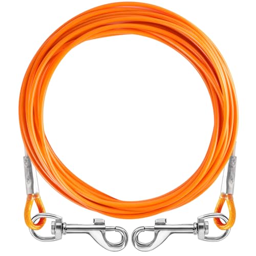 XiaZ 犬用ワイヤーリード 3M＆ 4.5M 軽量【第2世代 コーティング加工 4-5mm細径ケーブル 錆びにくい カラビナロック付き 強力固定 小～大型犬対応 屋外飼育・キャンプに最適 ﻿ (オレンジ, 3m)