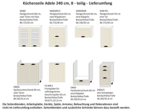 Einbauküche Adele 240 cm, 8- teilig, Küchenzeile im Landhausstil, Grau - Image 4