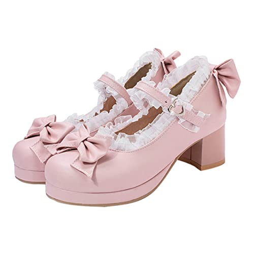 LRXIYODE Tjock hög klack grunt mun damskor höga tjocka klackskor feminina eleganta damskor beige, rosa, 39 EU