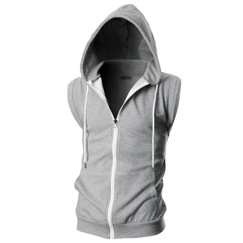 Image of Ohoo Mens Slim Fit Sleeveless Lightweight Zip Up Hooded Sweatshirt Vest Hoodie
