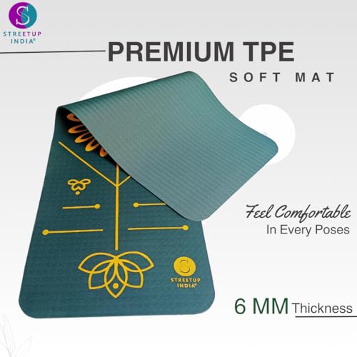 Image of Streetup India TPE Yoga Mat With Body Alignment |6 mm Thickness| for Men and Women| Ideal Exercise Mat For Yoga, Pilates And Workout| Anti Skid (Green)
