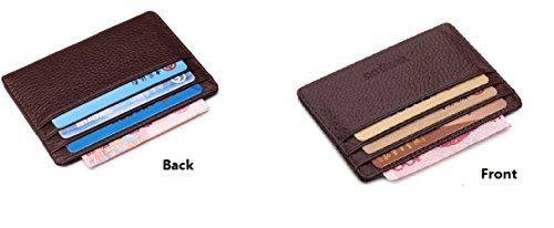 URAQT Genuino Tarjetero de Crédito de Cuero[Ultra Delgado], Cartera de Tarjetas de Piel, Unisex Card Holder Wallet (Chocolate sin ID Window)