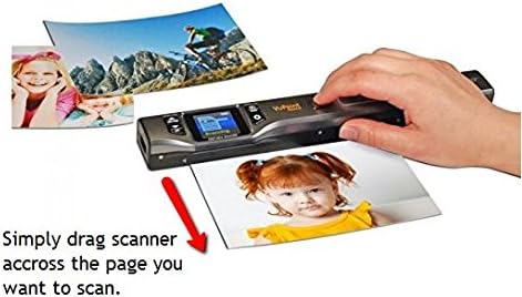 A hand demonstrating how to manually drag the VuPoint ST470 Magic Wand scanner across a photo to scan it.
