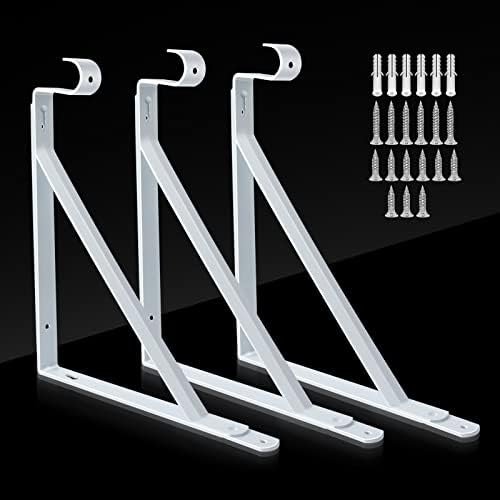 Closet Rod Bracket, 3 Pack Heavy Duty Closet Rod Support 11×10.2×1 Inch, White Closet Shelf & Rod Brackets Holder, Wall Mounted Shelf Rod Hangers Hooks with Screw