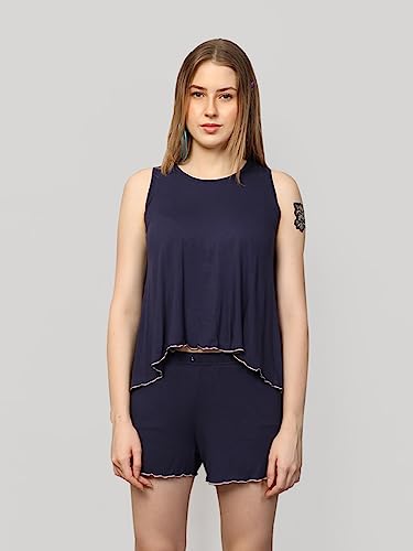 Image of Evolove Women's Micro Modal Round Neck Sleeveless Night Suit /Top & Short Set Super Soft Comfortable (Modal-Shorts Set)