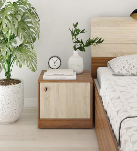 Image of Stanley Bedside Table | Engineered Wood | Exotic Teak Finish | Elegant and Sturdy | Bedroom Side Table | Knock-Down Delivery | 36-Month Warranty
