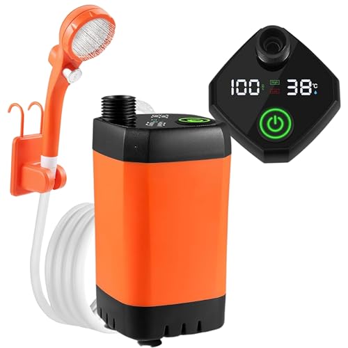FUTURA8 Portable Camping Shower 6000mAh Rechargeable - Outdoor Camp Shower Pump with Intelligent Digital Display, for Hiking, Travel, Pet Bath, Car Washing - Filtered Shower Head, Multiple Spray Modes