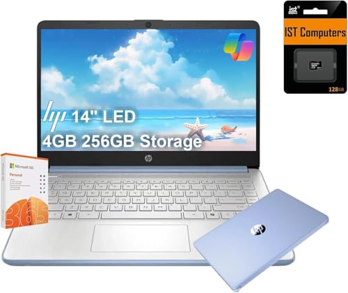 Image of HP 14 Ultra-Light Laptop for Student & Home (14" LED, 1-Year Office 365, Intel 4-Core N150 (>N4120), 4GB RAM, 256GB Storage (128GB+128GB SD)), 11-Hr Long Battery Life, Webcam, Fast Charge, Win 11 S