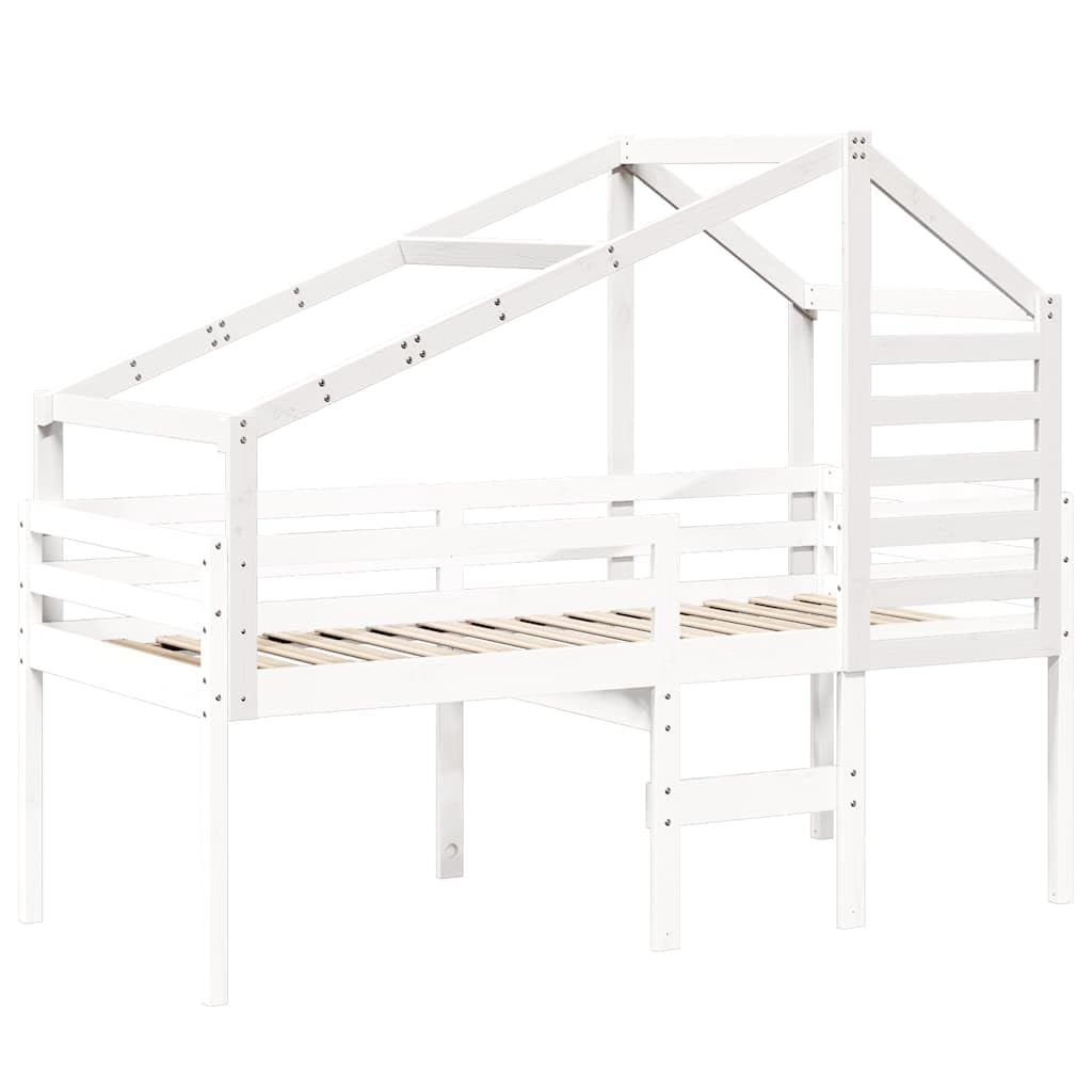 Techo para cuna blanco de madera de pino maciza, 198 x 97 x 113 cm, con entrada abierta, accesorio para somier y soporte para colchón, ideal para habitación infantil, zona de juegos
