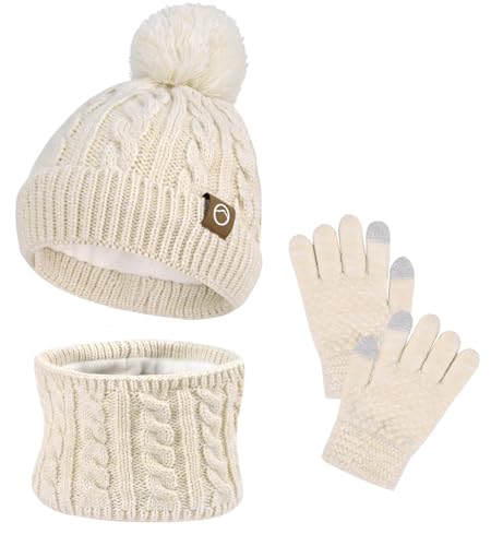 Image of ZOORON Kids Winter Hat Gloves Scarf Set, Girls Boys Hats Beanie with Pom