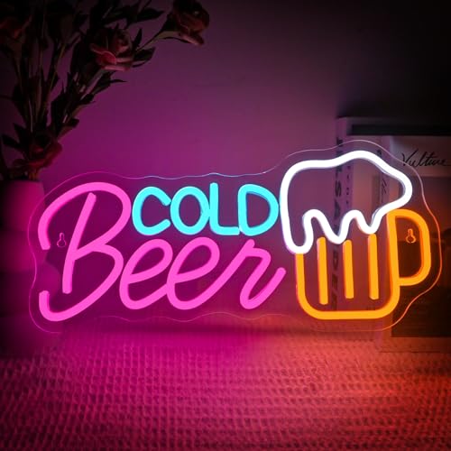 SIGNSHIP Cold Beer Bar Cartello luminoso per birra, dimmerabile, per decorazione da parete, per bar, taverna, club, feste, regalo