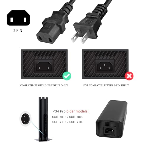 image for VSEER 2 Prong AC Power Cord UL SVT 18AWG 10A Power Cable Replacement -