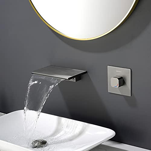 Robinet de salle de bain cascade avec mitigeur monocommande précis en nickel brossé