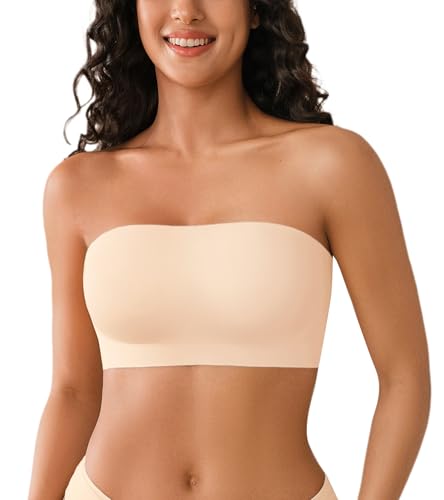 Image of DEANGELMON Strapless Bras for Women Non-Slip Silicone Bandeau Seamless Tube Top Bralette Comfy Non Padded Stretchy Stylish