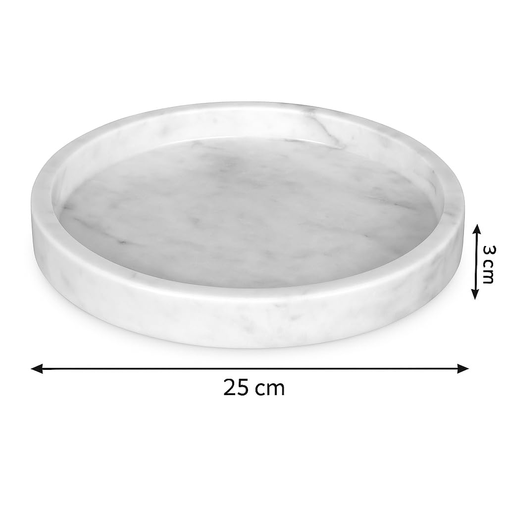 ROTONDI Carrara – Piatto Rotondo in Marmo Bianco Ø 25 cm | Elegante, Lucido, Naturale | Decorazione Casa, Bagno, Cucina, Soggiorno | Portaoggetti e Arredo Design