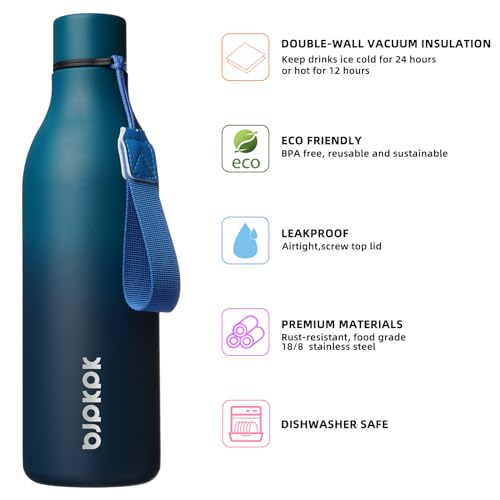 Image of BJPKPK Insulated Water Bottles, 25 oz Stainless Steel Metal Water Bottle with Strap, BPA Free Leak Proof Jugs, Mugs, Flasks, Reusable Thermal Flasks for Sports & Travel, Sea