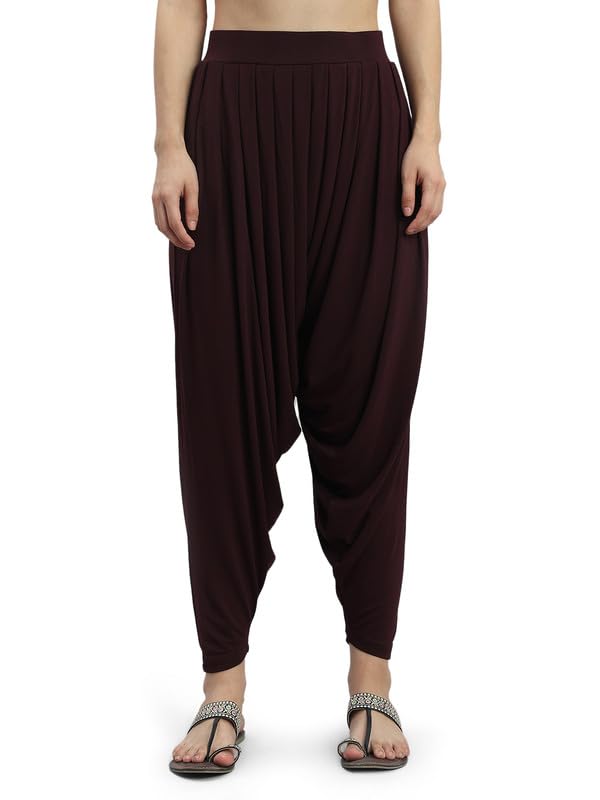 GO COLORS Women Solid Relaxed Fit Patiala Pants Mid Rise, Dark Wine