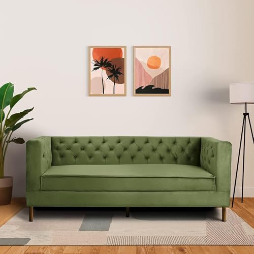 Image of Chesterfield Traditional 3 Seater Luxury Sofa Loving Sofa Button Tufted for Living Room, Guest Room, Bedroom, and Your Loving Space (Olive Green)