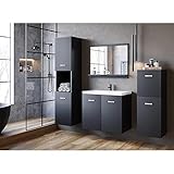 minio - set mobili bagno completo da 4 pezzi molo, 1x specchio bagno con mensola, 2x armadietti bagno, 1x mobili bagno lavabo - truciolare laminato, grafite nera