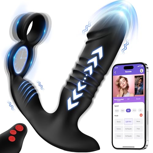 Lotene Prostate Massager Male Sex Toys for Men - 3IN1 Male Sex Toy with Dual Cock Ring, App & Remote Control Prostate Vibrator Toy, 7 Thrusting & Vibrating Modes Anal Dildo Plug Adult Toys for Men