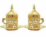 Kuchengerate 2 Stück klassische türkische Kaffeetassen im Antik-Look Gold,56 ml,2 Tassen bestehend aus 8 Stück,Bestes Geschenkset