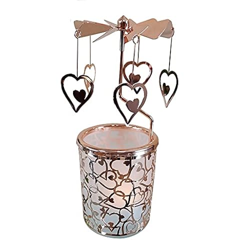 kingnero Carousel Candle Rotary Candle Holder Spinning Candleholder Metal Tea Light Candlestick for Home Decor (Rose Gold Heart) Cover