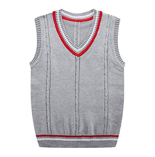 Pull garçon col V pull homme sans manches gilet uniforme gris clair - 3