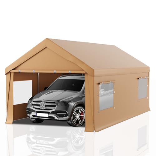 Carport 10x20 Heavy Duty Portable Garage,Carport Canopy with Roll-Up Windows & Doors,Portable Garage and Shelter with Removable Sidewalls,Car Tent Garage with All-Season Tarp for Truck Lawnmower Bike