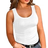 Women's Plus Size Tank Tops Summer Sleeveless Scoop Neck Cami Top Shirt Ribbed Knit Basic Casual Racerback Blouse White