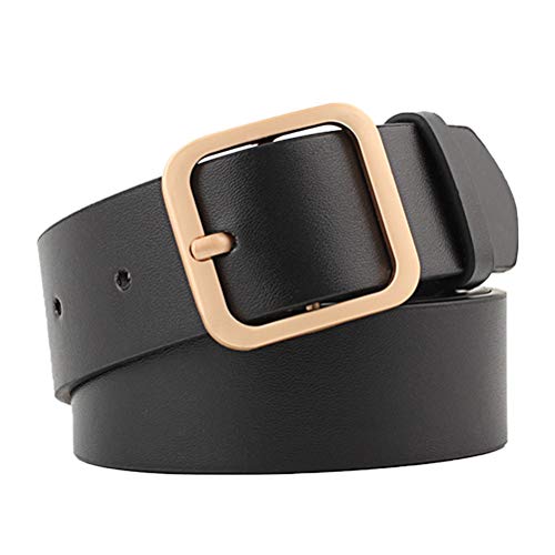 Cinto feminino de couro KESYOO casual totalmente ajustável, Preto, dourado, 110X3.3CM
