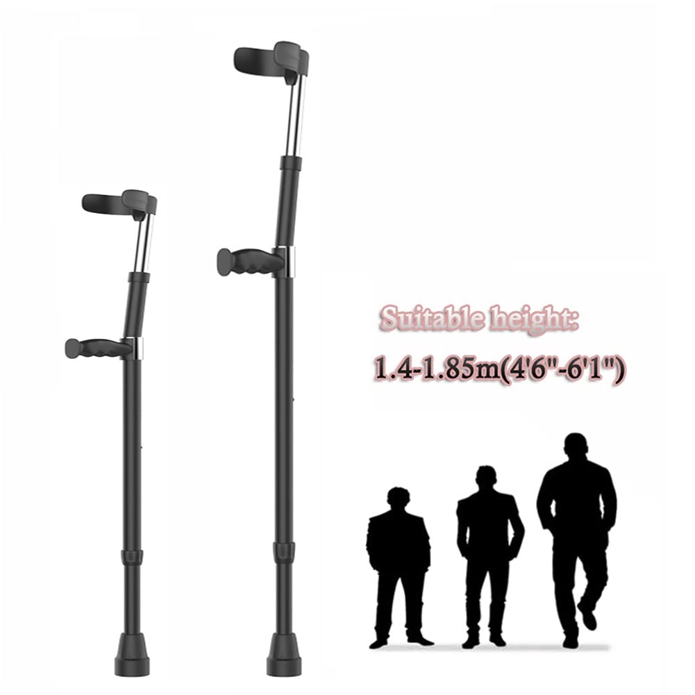 Muletas para Hombre Adulto (x2 Piezas, Puño Abierto), Muletas para Codo de Mujer, Regulables en Altura, Muletas Ortopedicas para Caminar (Color : Zwart, Size : 1 Pair)