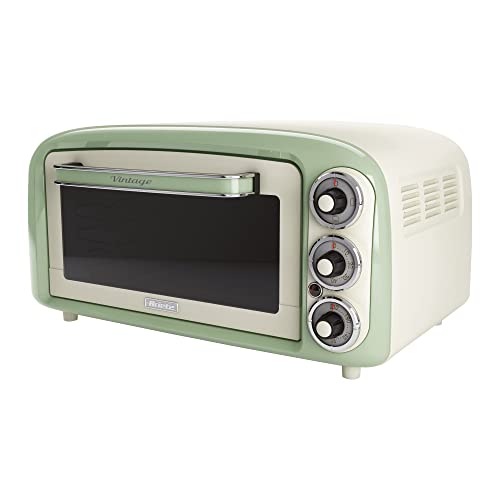 Ariete Vintage 97904 Mini Oven, 18 Litre Capacity, 1380 Watts, 3 Cooking Positions, Aluminium Baking Tray, 60 Minute Timer, Green