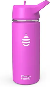 Clearly Filtered Water Bottle | Removes 220+ Contaminants, Double-Wall Insulated Stainless Steel, BPA/BPS Free, Phthalate Free, Filters Flouride Lead Chlorine (16oz, Purple Dino)