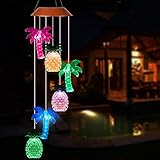 Solar Coconut Tree Pineapple LED Wind Chimes Outdoor - Waterproof Solar Powered Changing Light Color Trees Pineapples Mobile Romantic Wind-Bell for Home, Party, Festival Decor, Night Garden Decoration