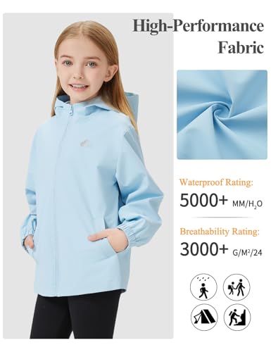 Image of Kids Rain Jacket Lightweight Waterproof Rain Coats Outerwear with Hood for Boys Girls Size 5-15