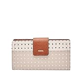 fossil wallet womens Cierre: a presión Fossil Cartera de Mano con Lengueta RFID Logan para Mujer de 17.1 cm de Largo x 1.9 cm de Ancho x 8.9 cm de Alto, Gris/Blanco