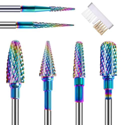 Depvko Set di 6 frese per unghie con spazzola per la pulizia, 3/32" punte fresa unghie professionale in carburo di tungsteno per fresa per unghie per cuticole punte per unghie in gel acrilico manicure
