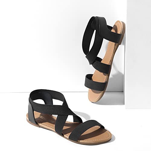 DREAM PAIRS Women's Elastic Ankle Strap Flat Sandals Summer Dressy Shoes Cute Strappy Gladiator Sandals3