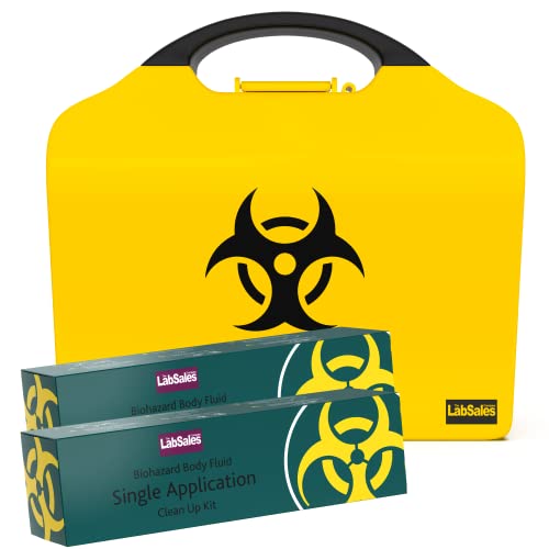 Labsales Wall Mountable Biohazard Spill Clean up kit, Body Fluid Emergency Kit for Vomit, Blood, Sick Urine and Mucus, Bright Stand Out Case Made from 100% Recycled Plastic, Case of 2 Kits