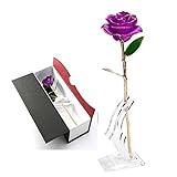 K_LUCKYI 24K Gold Rose with Gift Box is Unique Gift for Valentine's Day Mother's Day Christmas's Day Lover's Birthday with Stand (Purple)