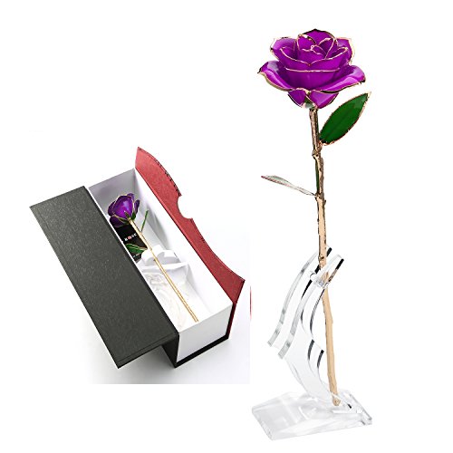 K_LUCKYI 24K Gold Rose with Gift Box is Unique Gift for Valentine's Day Mother's Day Christmas's Day Lover's Birthday with Stand (Purple) K_LUCKYI 24K Gold Rose with Gift Box is Unique Gift for Valentine's Day Mother's Day Christmas's Day Lover's Birthday with Stand (Purple)