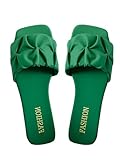 Verdusa Women's Square Toe Pleated Slide Sandals Summer Sandals Slippers Green 7.5