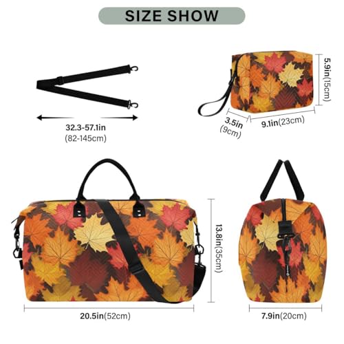 Maple Leaves 3d Travel Duffle Bag Gym Bag Weekender Bags with Toiletry Bag Travel Trip Tote Bag3